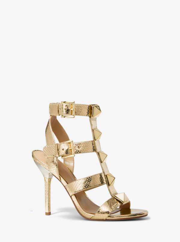 Damske Sandále Michael Kors Wren Studded Metallic Snake Embossed Leather Zlate - Topanky Michael Kors Lacne | LSUVO-1709
